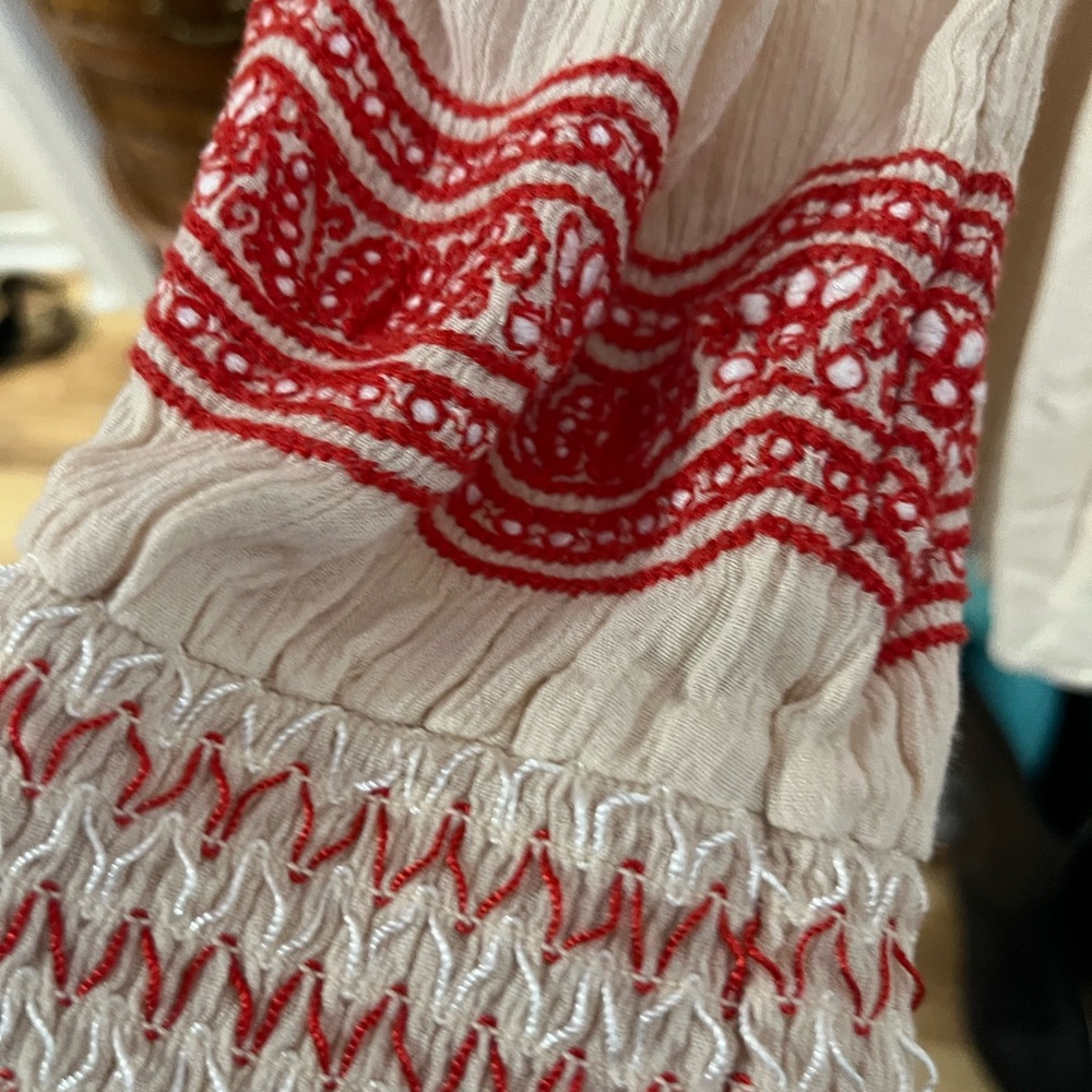 Free People Cream short dress with orange/red embroidery. - Picture 4 of 4